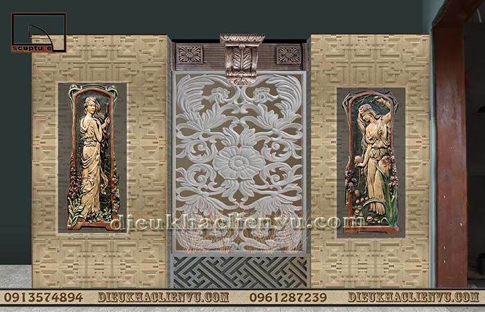 Phù điêu cô gái điểm nhấn cùng tiểu cảnh